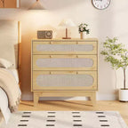 CuisinSmart Commode 3 tiroirs pour chambre à coucher, commode rotin 79,2 cm de haut, armoire de rangement en bois pour chambre à coucher, couloir, salon