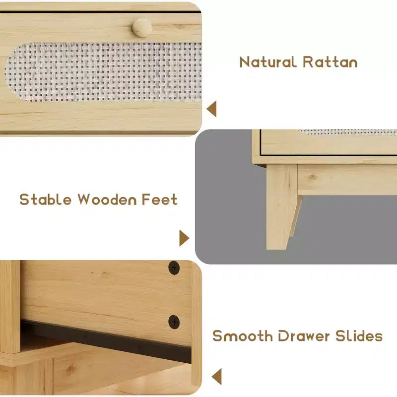 CuisinSmart Commode 3 tiroirs pour chambre à coucher, commode rotin 79,2 cm de haut, armoire de rangement en bois pour chambre à coucher, couloir, salon