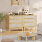 CuisinSmart Commode 3 tiroirs pour chambre à coucher, commode rotin 79,2 cm de haut, armoire de rangement en bois pour chambre à coucher, couloir, salon
