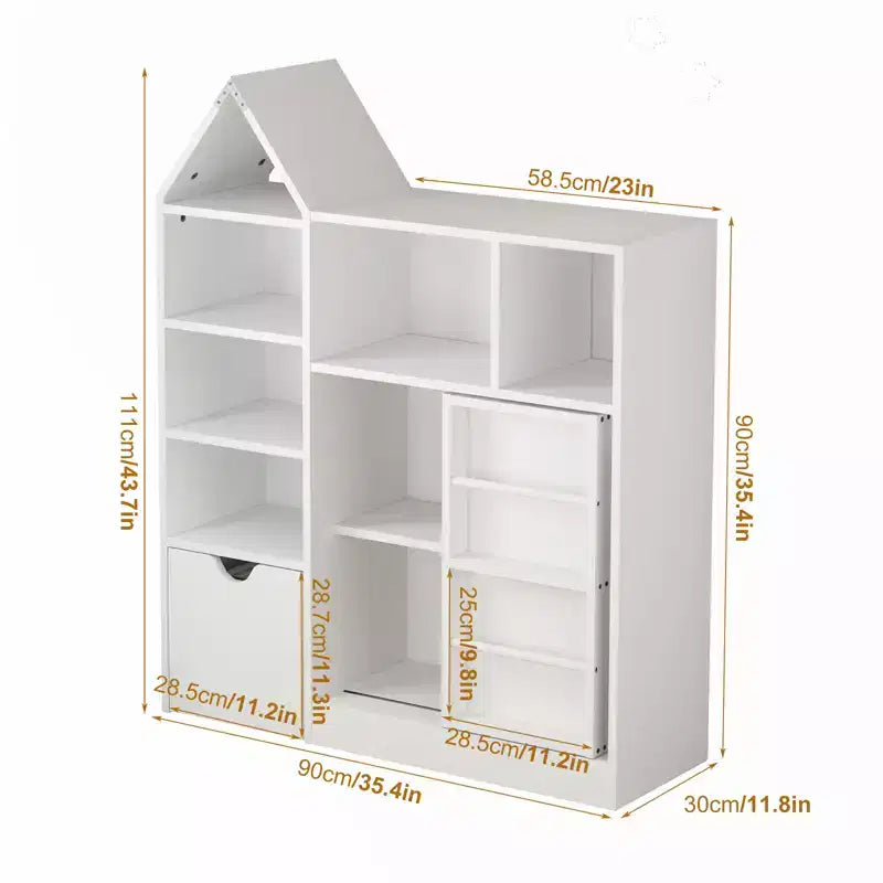 CuisinSmart Étagère à livres pour enfants 43'' avec 7 casiers de rangement, bibliothèque à pochettes à 3 niveaux pour enfants, organisateur de jouets pour salle de jeux, crèche, salle de classe