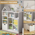CuisinSmart Étagère à livres pour enfants 43'' avec 7 casiers de rangement, bibliothèque à pochettes à 3 niveaux pour enfants, organisateur de jouets pour salle de jeux, crèche, salle de classe