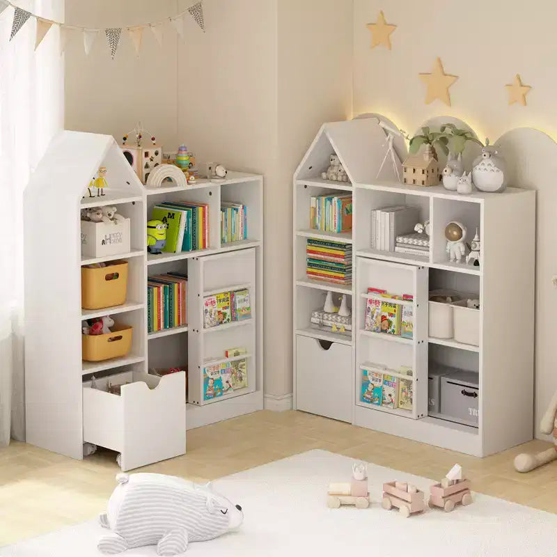 CuisinSmart Étagère à livres pour enfants 43'' avec 7 casiers de rangement, bibliothèque à pochettes à 3 niveaux pour enfants, organisateur de jouets pour salle de jeux, crèche, salle de classe