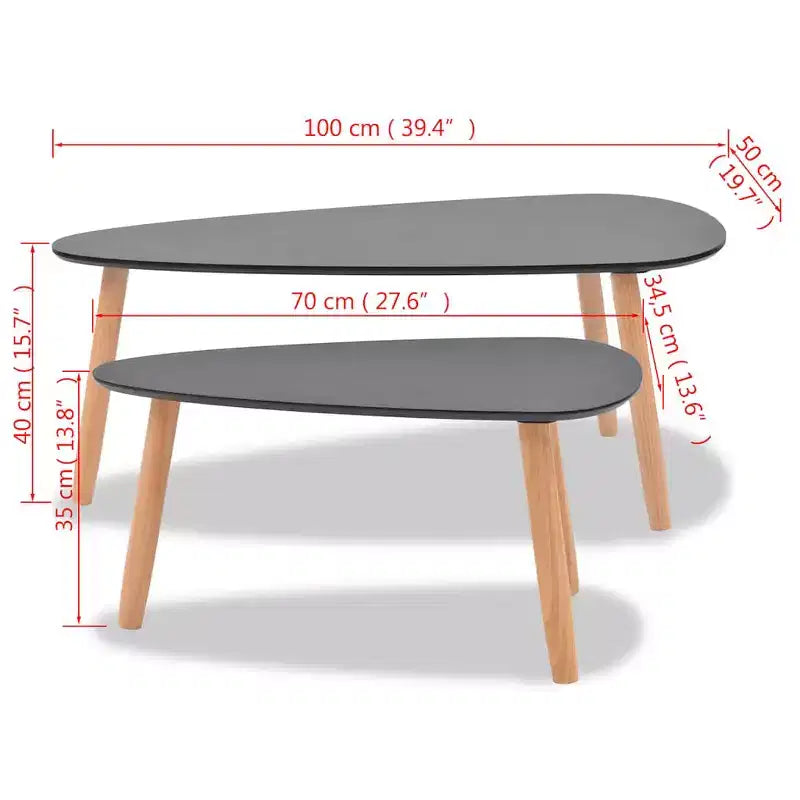 Lot de 2 tables basses Pieds en pin massif noir, plateau en MDF