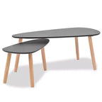 Lot de 2 tables basses Pieds en pin massif noir, plateau en MDF