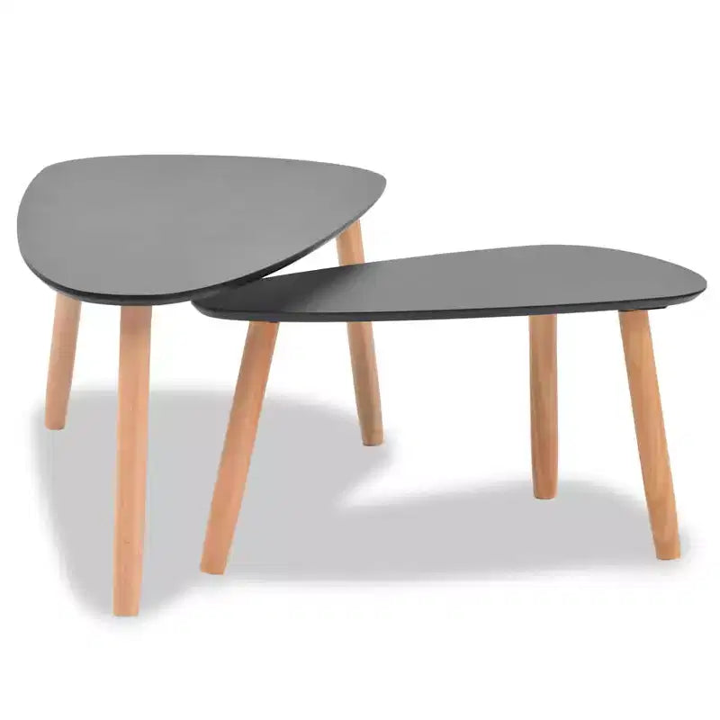 Lot de 2 tables basses Pieds en pin massif noir, plateau en MDF
