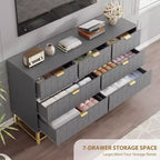 Commode de chambre, 7 tiroirs avec poignées dorées