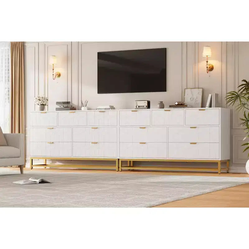 Commode de chambre, 7 tiroirs avec poignées dorées
