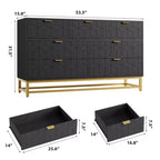 Commode de chambre, 7 tiroirs avec poignées dorées
