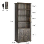 Bibliothèque haute de 181 cm, bibliothèque de style ferme avec portes et étagères ouvertes, bibliothèque autoportante à 6 niveaux en bois pour salon, chambre, bureau