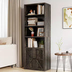 Bibliothèque haute de 181 cm, bibliothèque de style ferme avec portes et étagères ouvertes, bibliothèque autoportante à 6 niveaux en bois pour salon, chambre, bureau