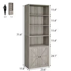 Bibliothèque haute de 181 cm, bibliothèque de style ferme avec portes et étagères ouvertes, bibliothèque autoportante à 6 niveaux en bois pour salon, chambre, bureau