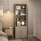 Bibliothèque haute de 181 cm, bibliothèque de style ferme avec portes et étagères ouvertes, bibliothèque autoportante à 6 niveaux en bois pour salon, chambre, bureau