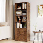 Bibliothèque haute de 181 cm, bibliothèque de style ferme avec portes et étagères ouvertes, bibliothèque autoportante à 6 niveaux en bois pour salon, chambre, bureau