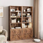 Bibliothèque haute de 181 cm, bibliothèque de style ferme avec portes et étagères ouvertes, bibliothèque autoportante à 6 niveaux en bois pour salon, chambre, bureau