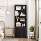Bibliothèque haute de 181 cm, bibliothèque de style ferme avec portes et étagères ouvertes, bibliothèque autoportante à 6 niveaux en bois pour salon, chambre, bureau