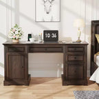 Bureau de direction Dyonery 60, bureau d'ordinateur de style rustique avec tiroirs et armoire, bureau à domicile avec texture en relief, espace de travail pour le travail, l'étude et l'écriture