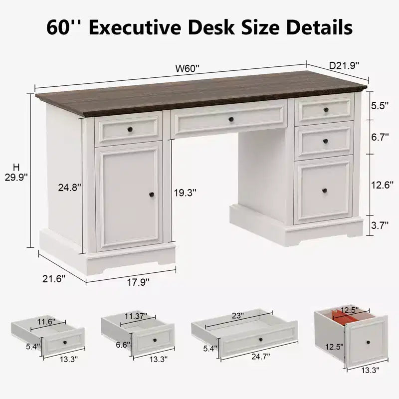 Bureau de direction Dyonery 60, bureau d'ordinateur de style rustique avec tiroirs et armoire, bureau à domicile avec texture en relief, espace de travail pour le travail, l'étude et l'écriture