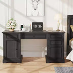 Bureau de direction Dyonery 60, bureau d'ordinateur de style rustique avec tiroirs et armoire, bureau à domicile avec texture en relief, espace de travail pour le travail, l'étude et l'écriture