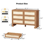 Commode double à 6 tiroirs pour chambre à coucher, commode en bois avec motif en toile de jute, commode de rangement classifié avec poignée en métal doré
