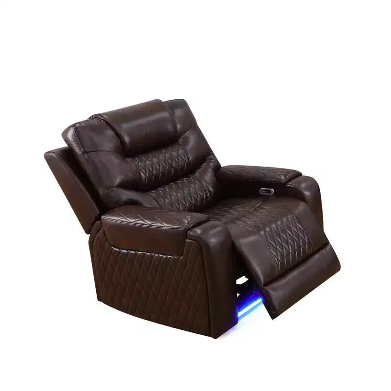 Fauteuil inclinable électrique avec port USB et dossier réglable, cuir PU, marron