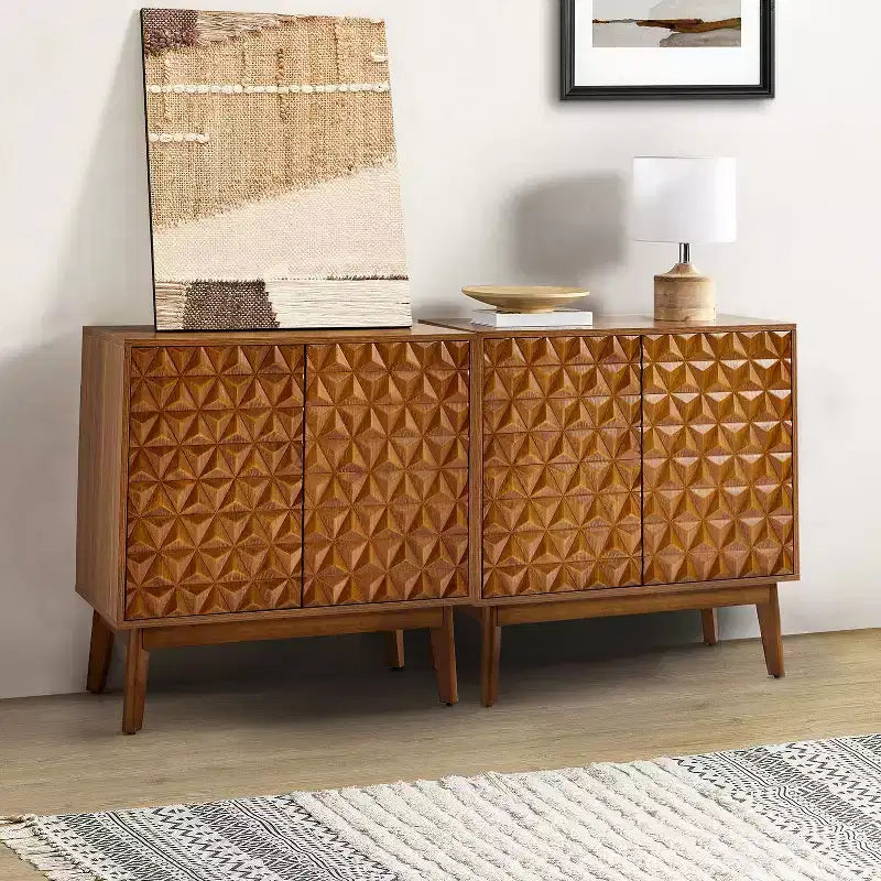 Lot de 2 armoires d'appoint hautes à 2 portes avec étagères réglables, finition noyer, 76 cm