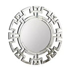 HomeRoots 32 Silver Glass Round Art Deco Geo Framed Accent Mirror