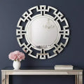 Miroir mural rond de 32 pouces avec cadre géométrique en verre Art déco – Argenté