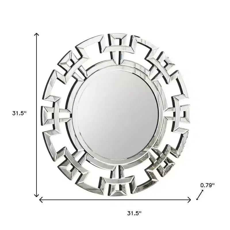 Miroir mural rond de 32 pouces avec cadre géométrique en verre Art déco – Argenté