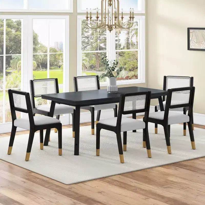 Lot de 2 chaises de salle à manger, chaises d'appoint modernes de style campagnard avec dossier en rotin et pieds en bois d'hévéa