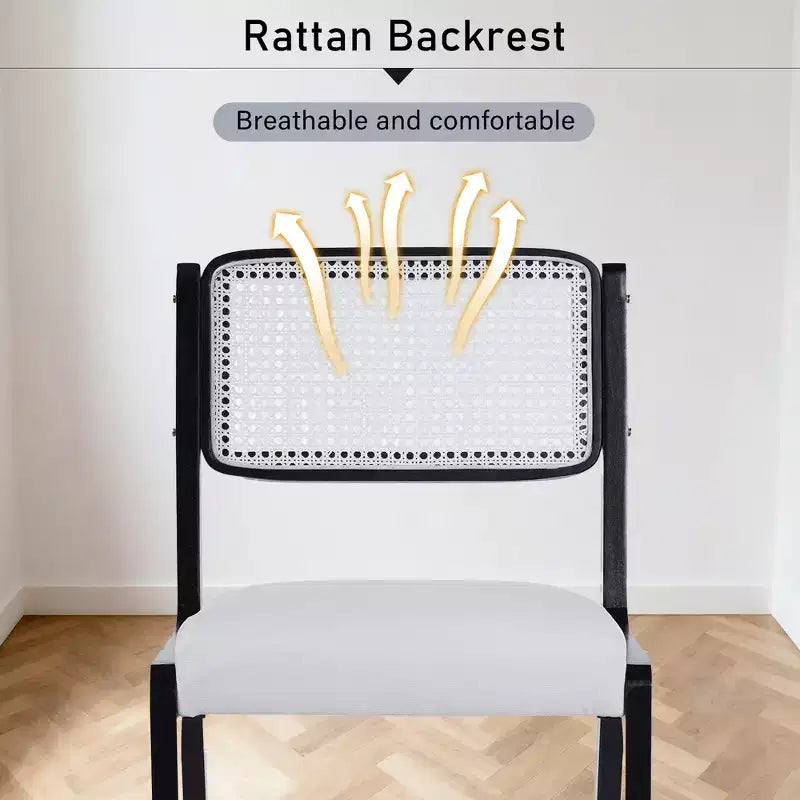 Lot de 2 chaises de salle à manger, chaises d'appoint modernes de style campagnard avec dossier en rotin et pieds en bois d'hévéa