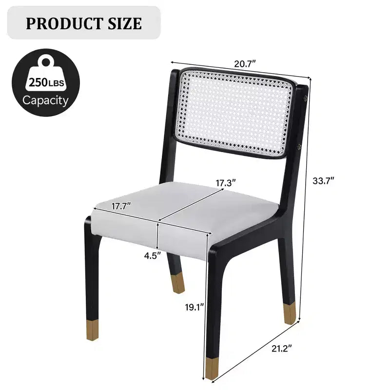 Lot de 2 chaises de salle à manger, chaises d'appoint modernes de style campagnard avec dossier en rotin et pieds en bois d'hévéa