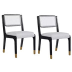 Lot de 2 chaises de salle à manger, chaises d'appoint modernes de style campagnard avec dossier en rotin et pieds en bois d'hévéa