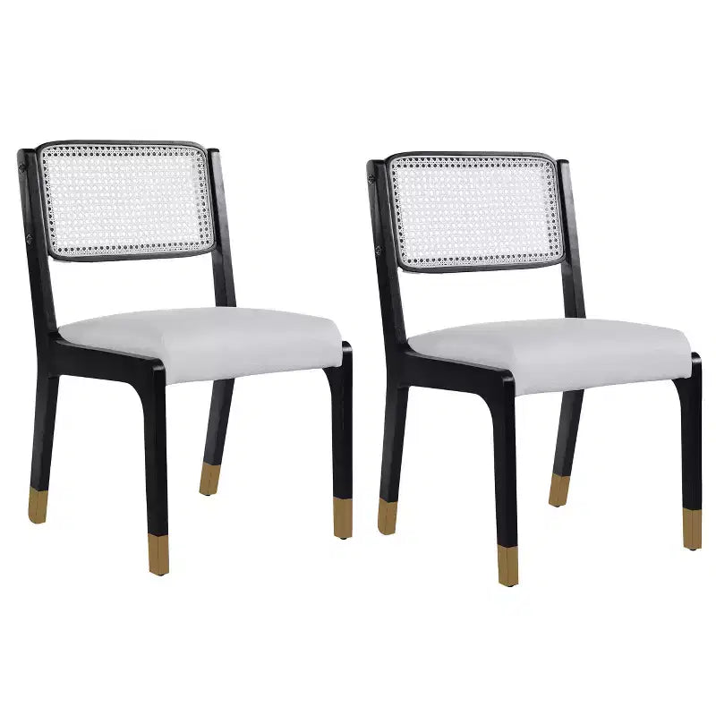 Lot de 2 chaises de salle à manger, chaises d'appoint modernes de style campagnard avec dossier en rotin et pieds en bois d'hévéa