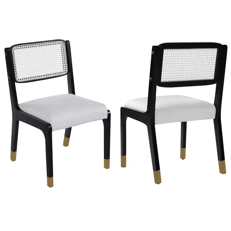 Lot de 2 chaises de salle à manger, chaises d'appoint modernes de style campagnard avec dossier en rotin et pieds en bois d'hévéa