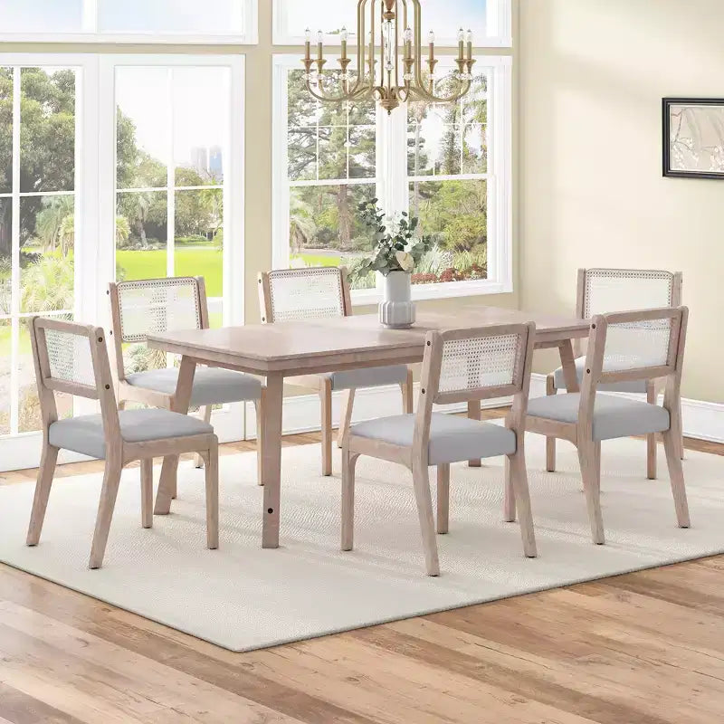 Lot de 2 chaises de salle à manger, chaises d'appoint modernes de style campagnard avec dossier en rotin et pieds en bois d'hévéa