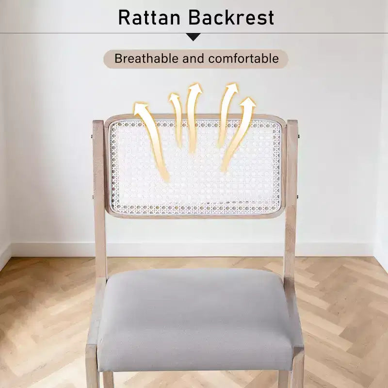 Lot de 2 chaises de salle à manger, chaises d'appoint modernes de style campagnard avec dossier en rotin et pieds en bois d'hévéa