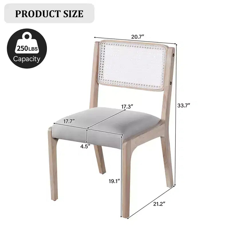 Lot de 2 chaises de salle à manger, chaises d'appoint modernes de style campagnard avec dossier en rotin et pieds en bois d'hévéa