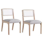 Lot de 2 chaises de salle à manger, chaises d'appoint modernes de style campagnard avec dossier en rotin et pieds en bois d'hévéa