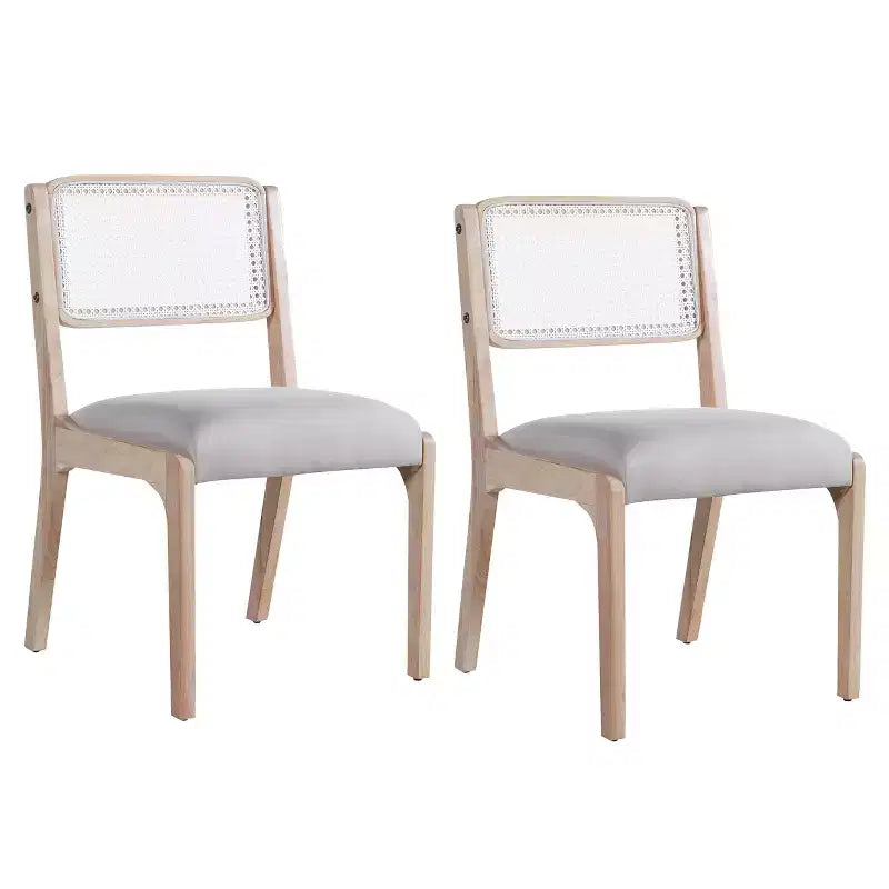 Lot de 2 chaises de salle à manger, chaises d'appoint modernes de style campagnard avec dossier en rotin et pieds en bois d'hévéa