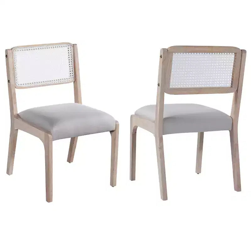 Lot de 2 chaises de salle à manger, chaises d'appoint modernes de style campagnard avec dossier en rotin et pieds en bois d'hévéa