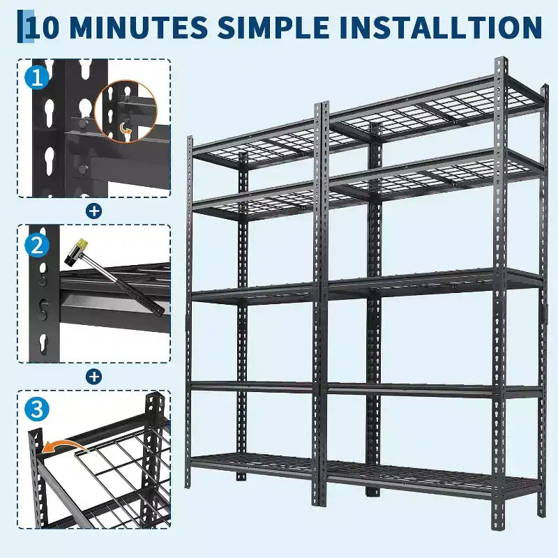 Étagères de garage robustes à 5 niveaux, unités de rangement industrielles en métal avec étagères réglables, pour garage, cuisine, cellier, entrepôt