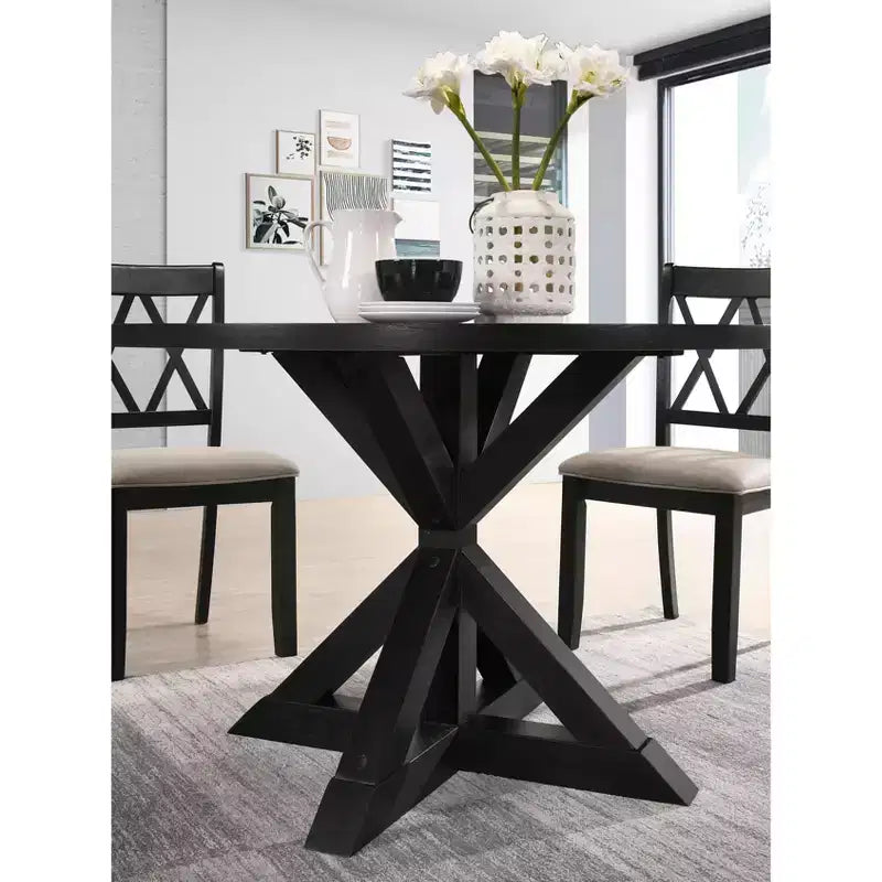 Table à manger ronde de 119 cm pour 4 personnes avec piétement croisé