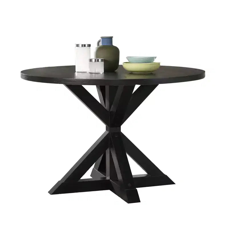 Table à manger ronde de 119 cm pour 4 personnes avec piétement croisé