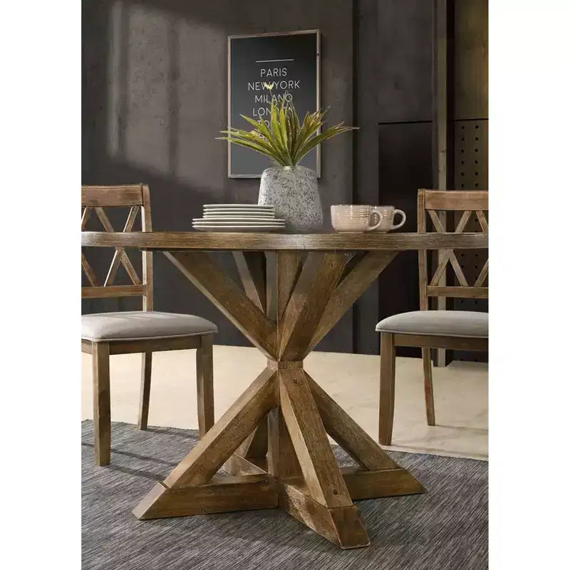 Table à manger ronde de 119 cm pour 4 personnes avec piétement croisé