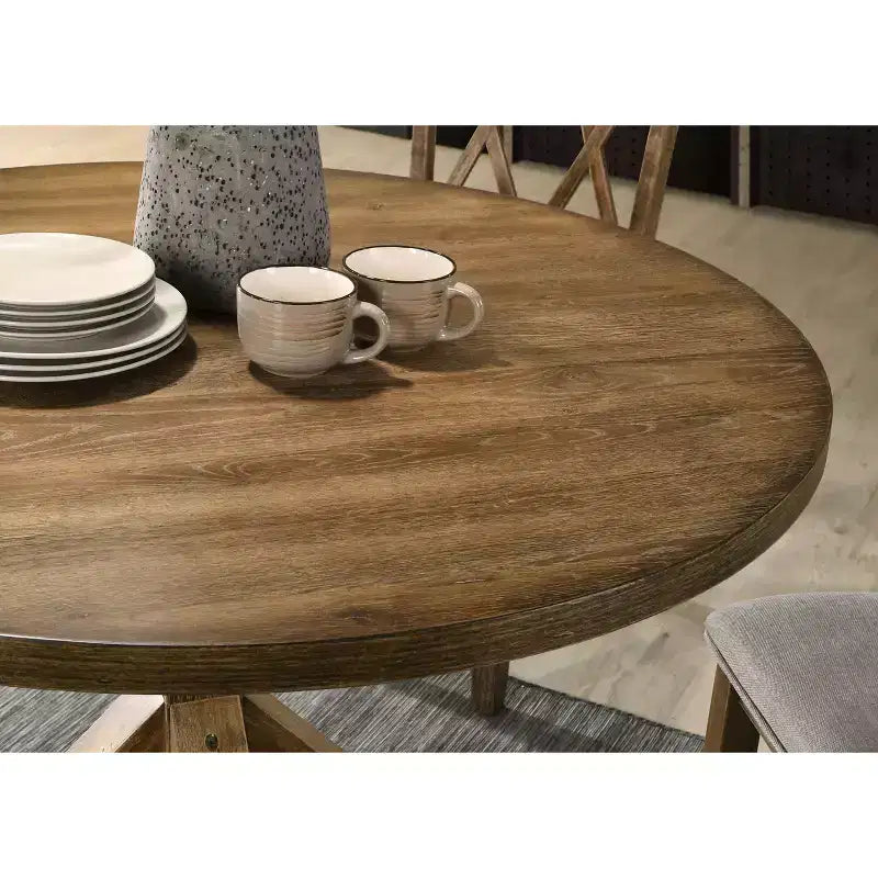 Table à manger ronde de 119 cm pour 4 personnes avec piétement croisé