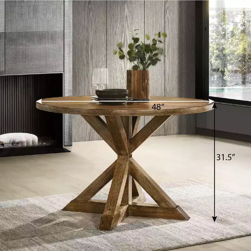 Table à manger ronde de 119 cm pour 4 personnes avec piétement croisé