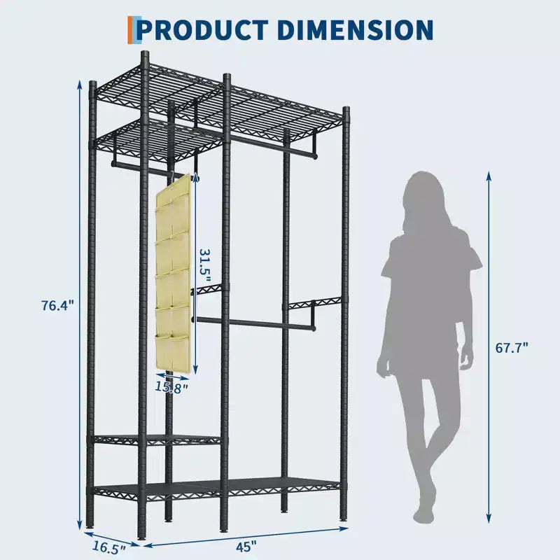 Portant à Vêtements Autoportant à 4 Niveaux avec Étagères, Système de Penderie en Acier Ajustable