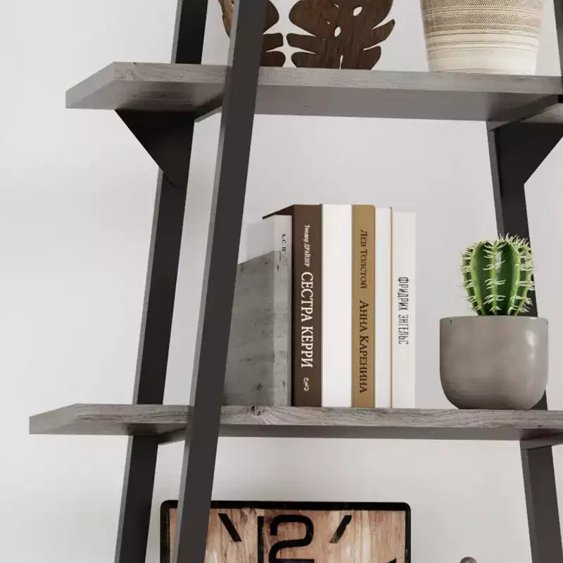 Étagère bibliothèque à 5 niveaux, étagère sur pied de style rétro avec étagères, tour de rangement haute pour CD, films et livres, étagère de rangement étroite pour chambre à coucher