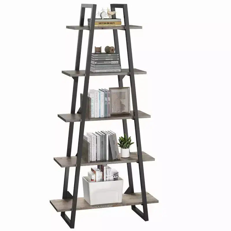 Étagère bibliothèque à 5 niveaux, étagère sur pied de style rétro avec étagères, tour de rangement haute pour CD, films et livres, étagère de rangement étroite pour chambre à coucher