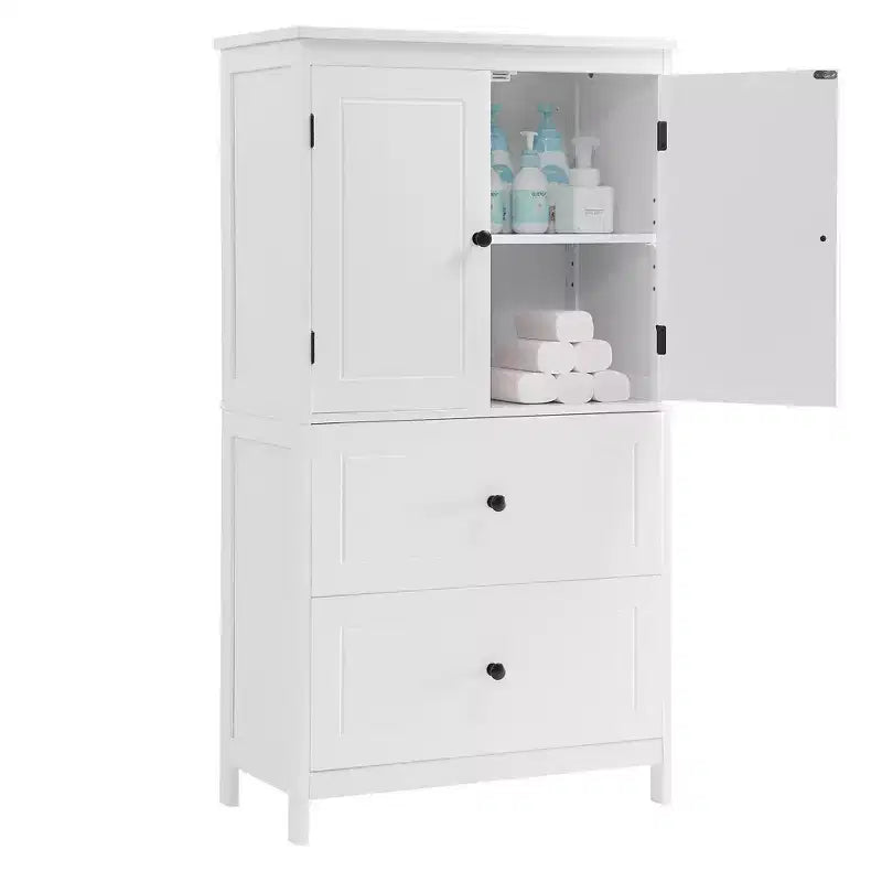 Meuble de rangement de salle de bain avec deux portes et tiroirs Étagère réglable Panneau MDF Noir